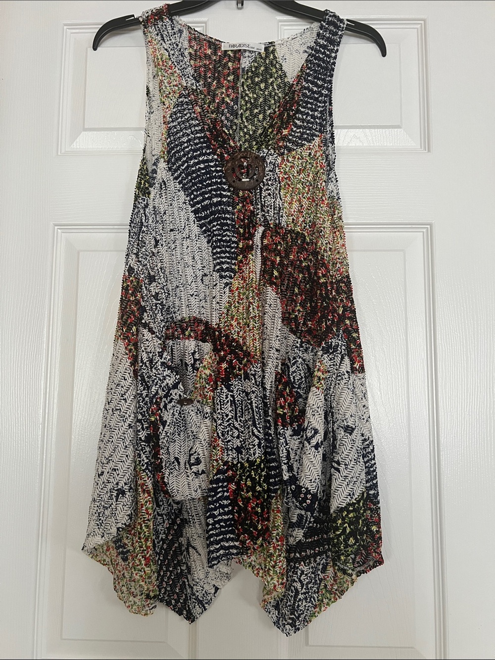 Bohemian Patchwork Print Flowy Hanky Hem Lightweight Swim Coverup in Multicolor